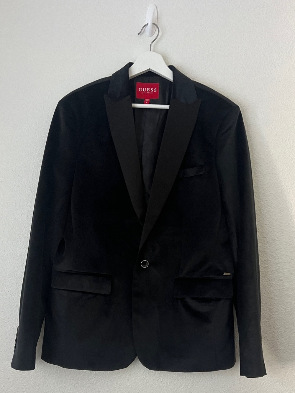 GUESS Los Angeles Men's Black Velvet Single Button Tuxedo Blazer Jacket M
